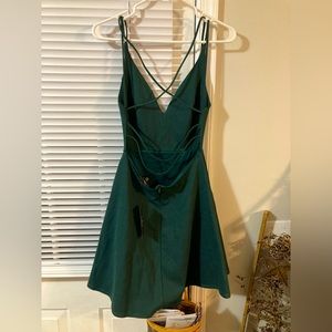 Forest Green LuLus Backless Skater Dress, Size M